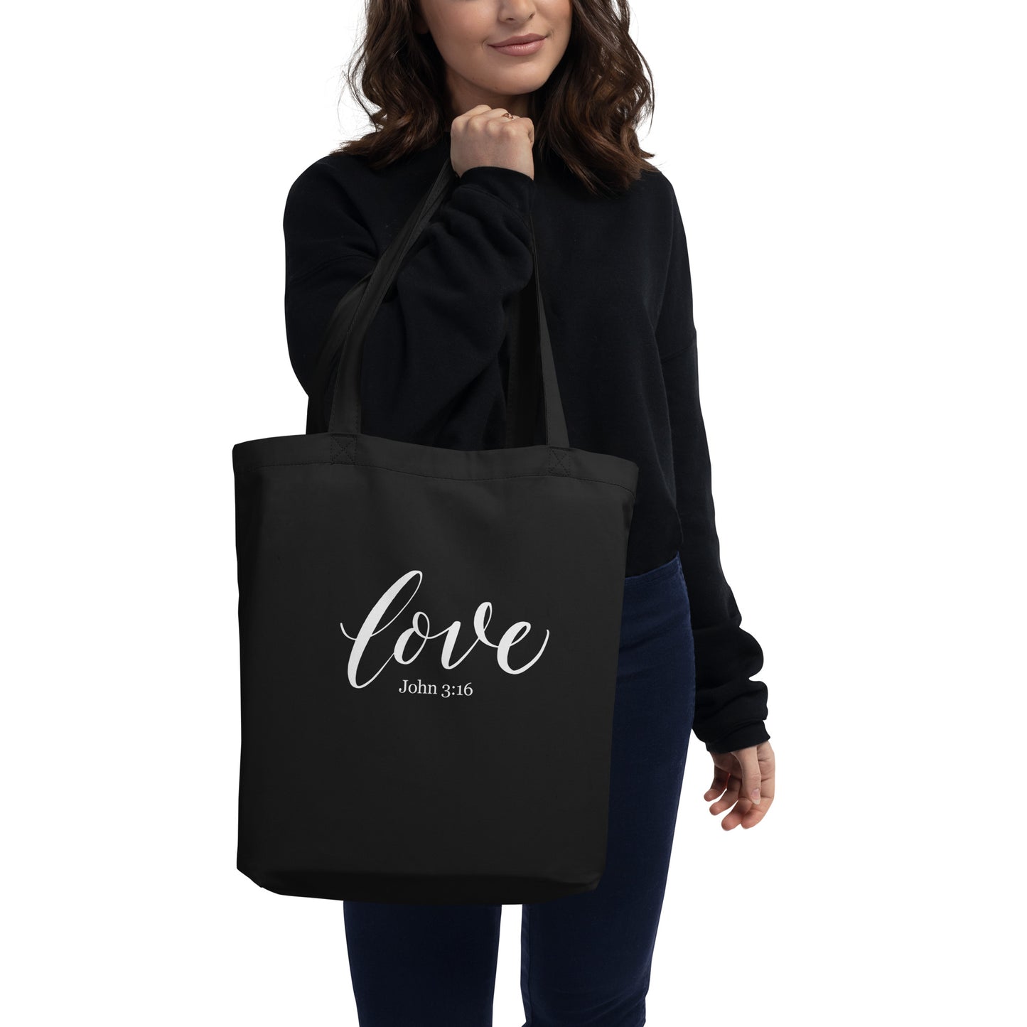 LOVE | Script & Scripture Eco Tote Bag - John 3:16 (BLACK/WHITE)
