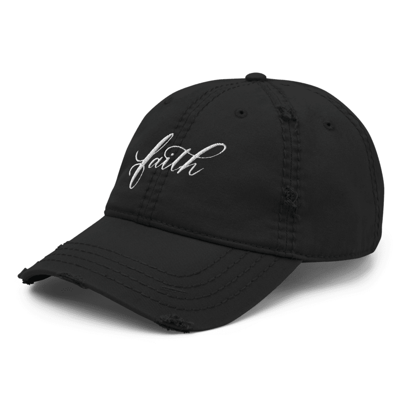 FAITH | Script & Scripture Distressed Hat - Matthew 17 (BLACK/WHITE)