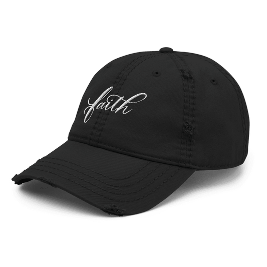 FAITH | Script & Scripture Distressed Hat - Matthew 17 (BLACK/WHITE)