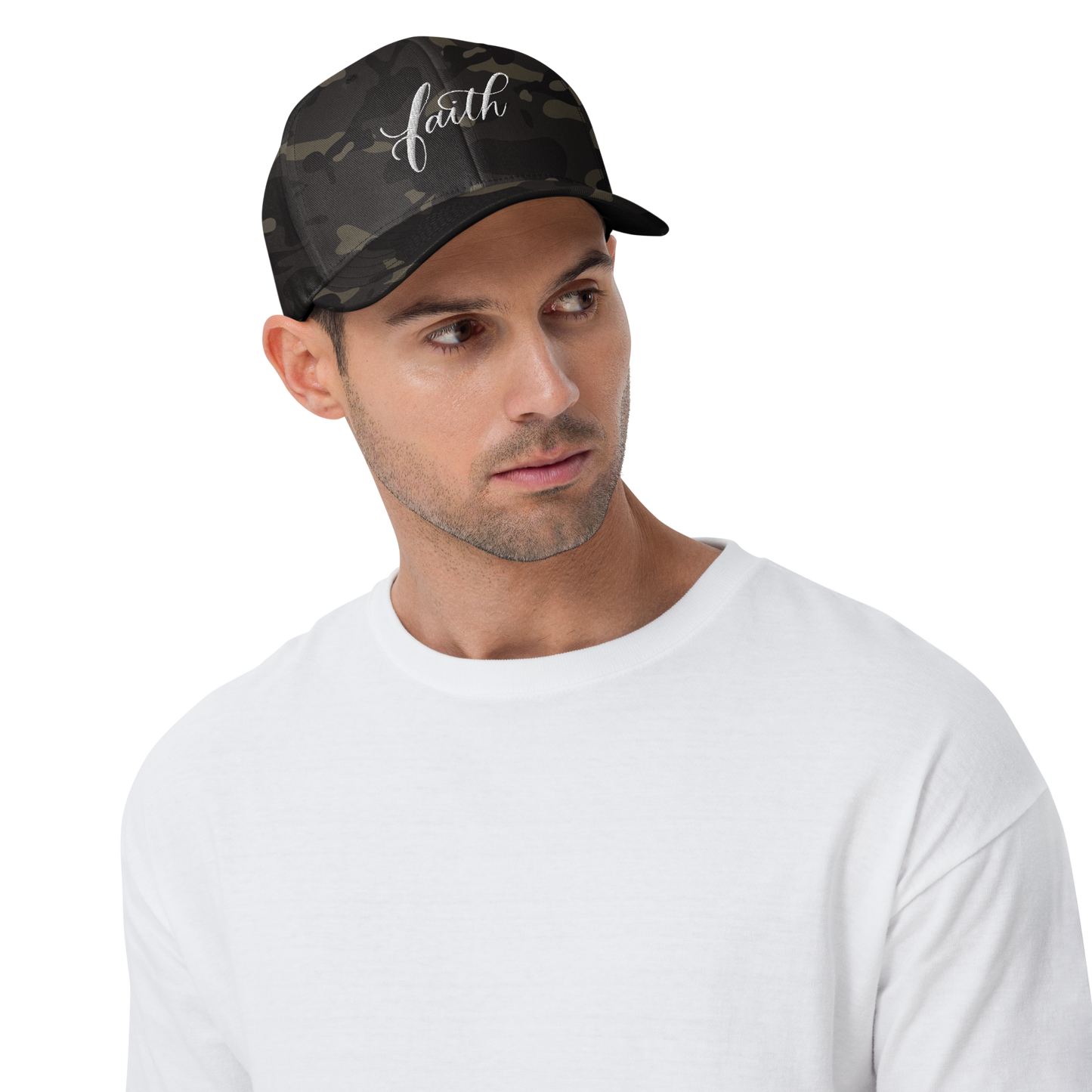 FAITH | Script & Scripture Structured Embroidered Twill Cap - Matthew 17 (CAMO/WHITE)