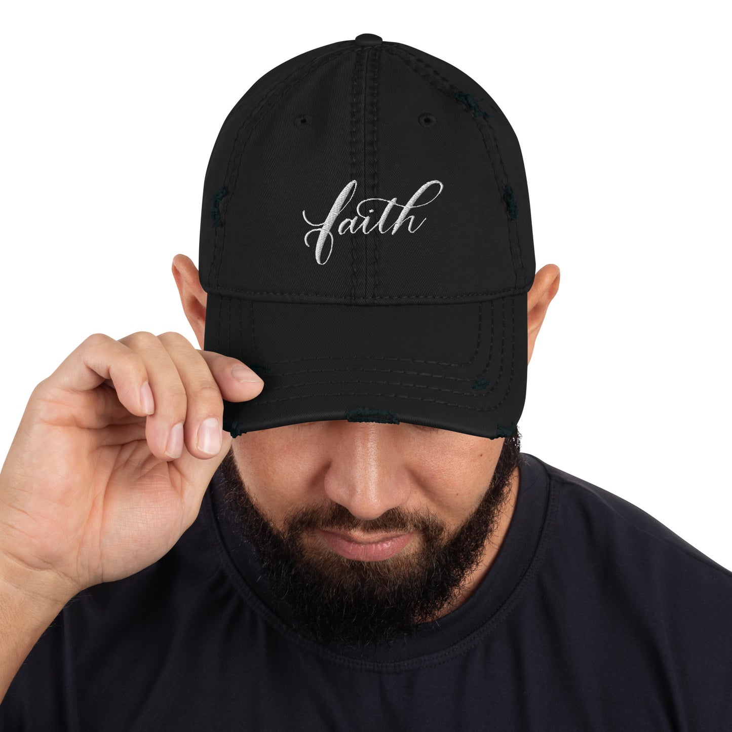 FAITH | Script & Scripture Distressed Hat - Matthew 17 (BLACK/WHITE)