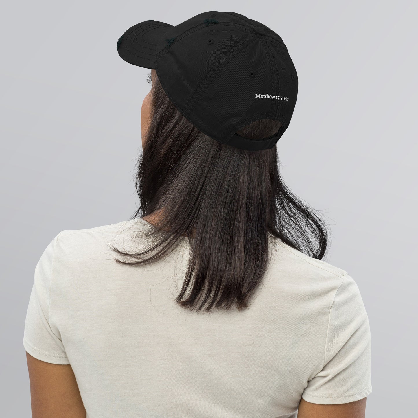 FAITH | Script & Scripture Distressed Hat - Matthew 17 (BLACK/WHITE)