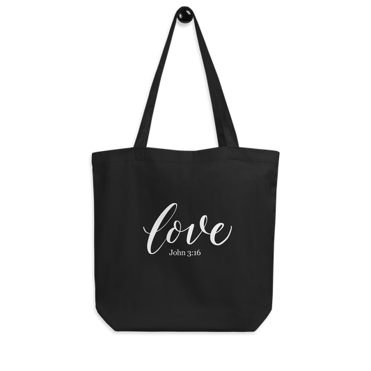 LOVE | Script & Scripture Eco Tote Bag - John 3:16 (BLACK/WHITE)