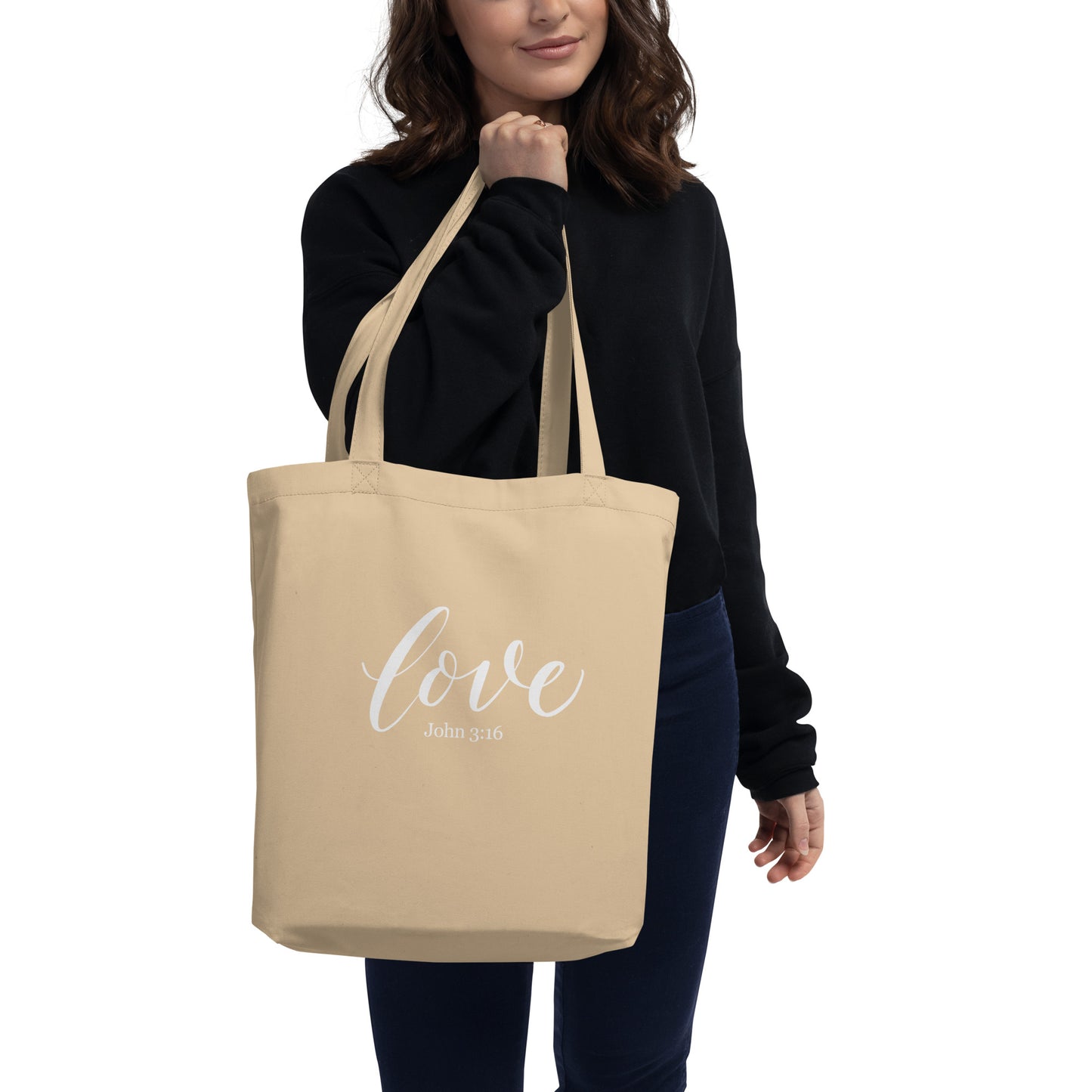 LOVE | Script & Scripture Eco Tote Bag - John 3:16 (BLACK/WHITE)