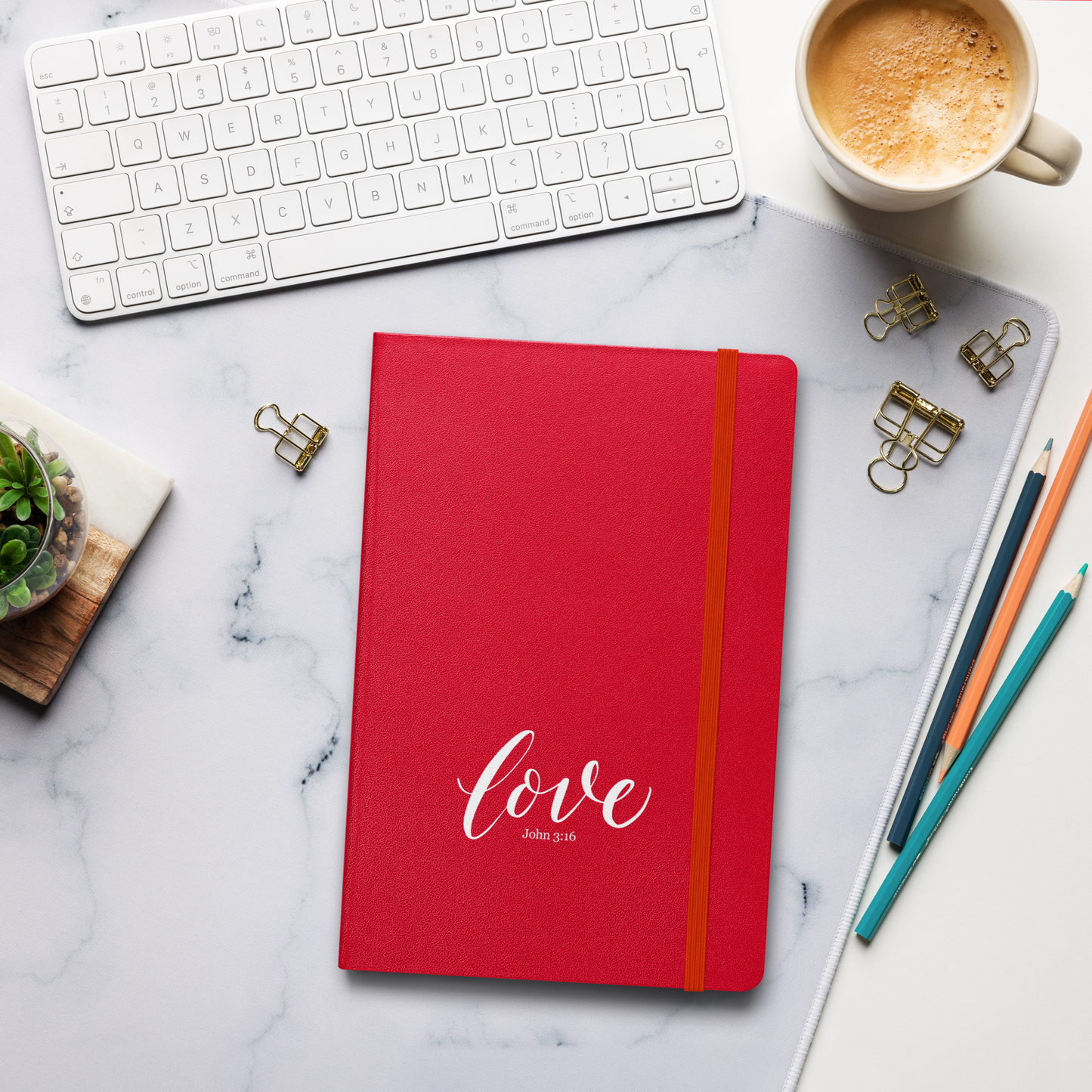 LOVE | Script & Scripture Hardcover Bound Notebook - John 3:16 (BLACK/WHITE, RED/WHITE)