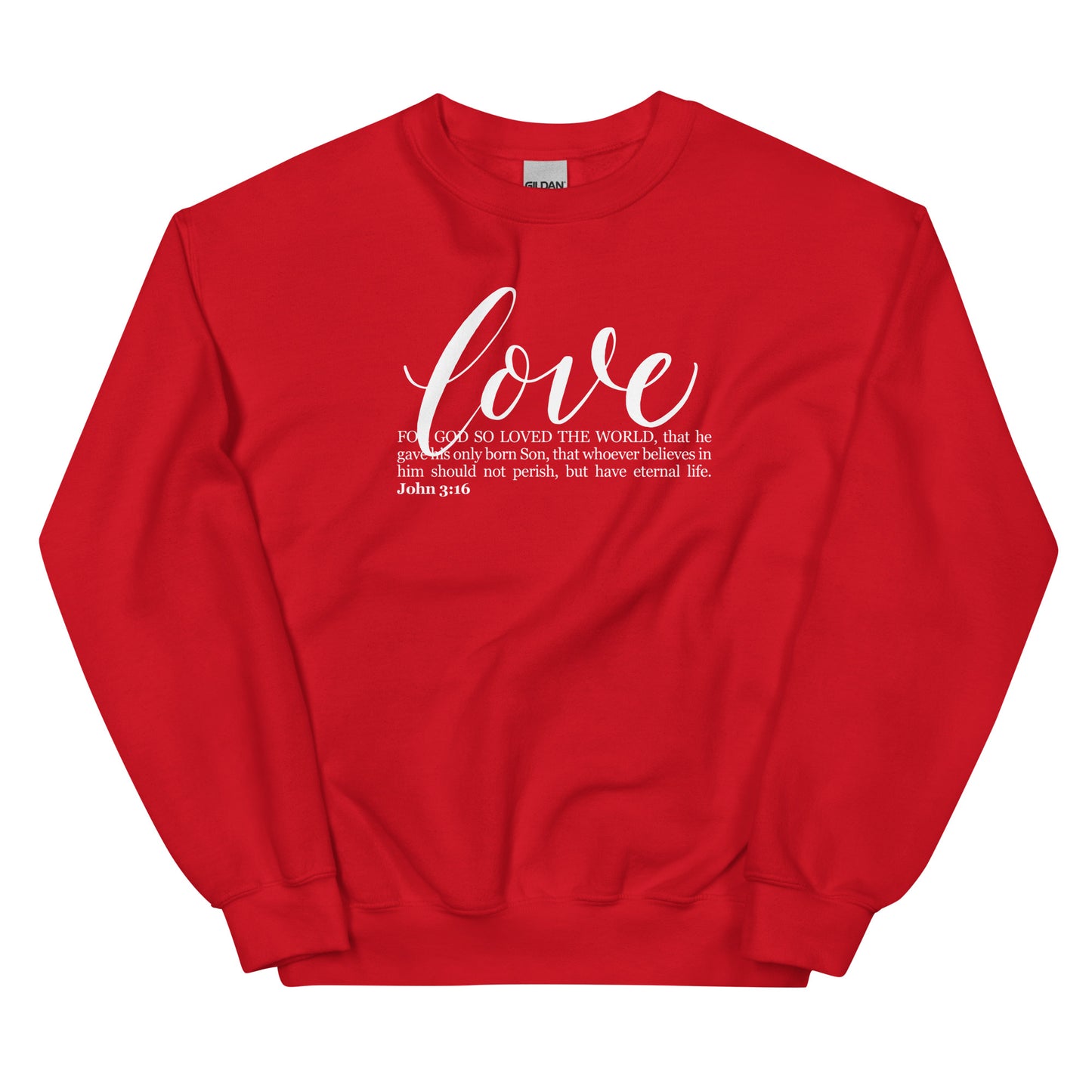 LOVE | Script & Scripture Sweatshirt - John 3:16 (RED/WHITE)