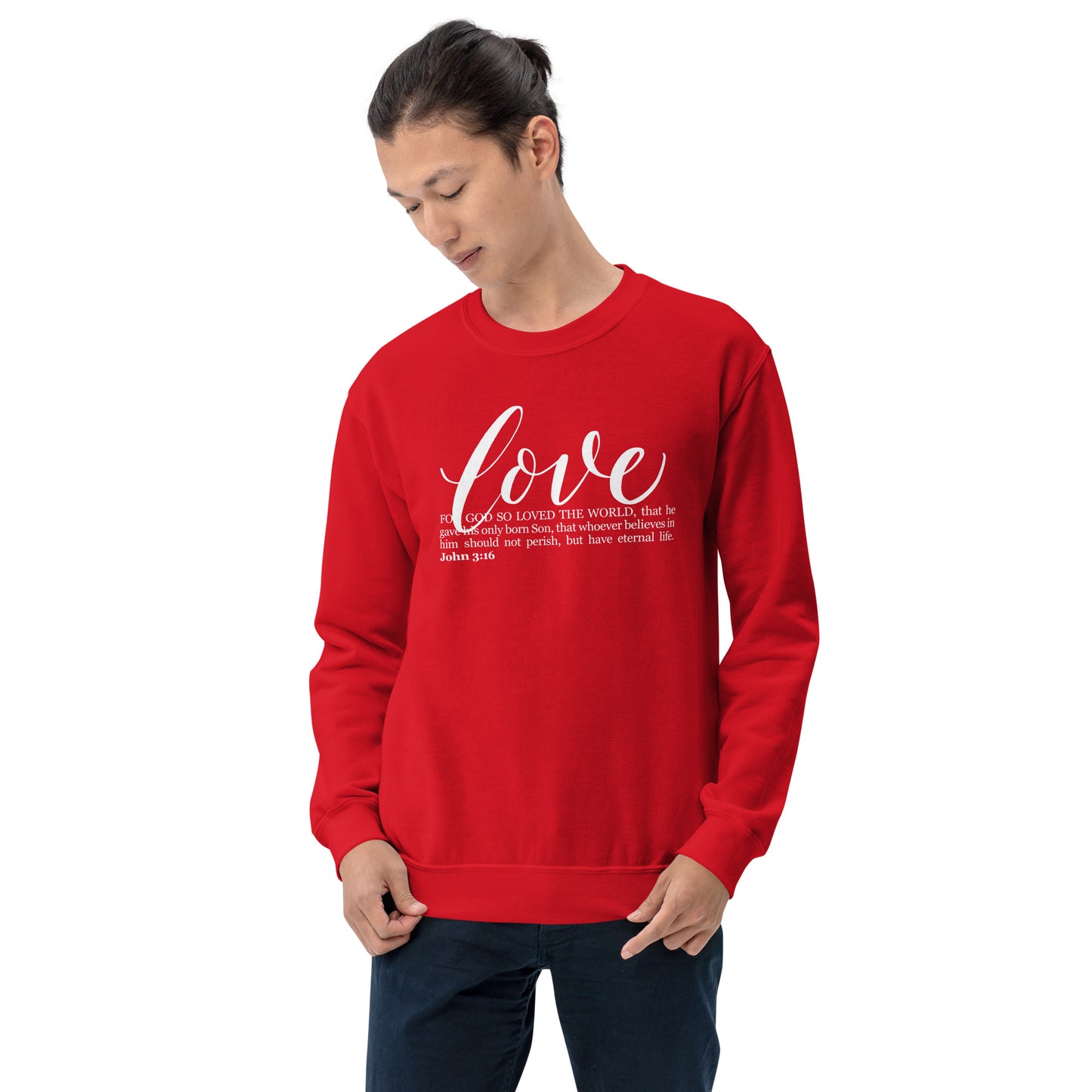 LOVE | Script & Scripture Sweatshirt - John 3:16 (RED/WHITE)