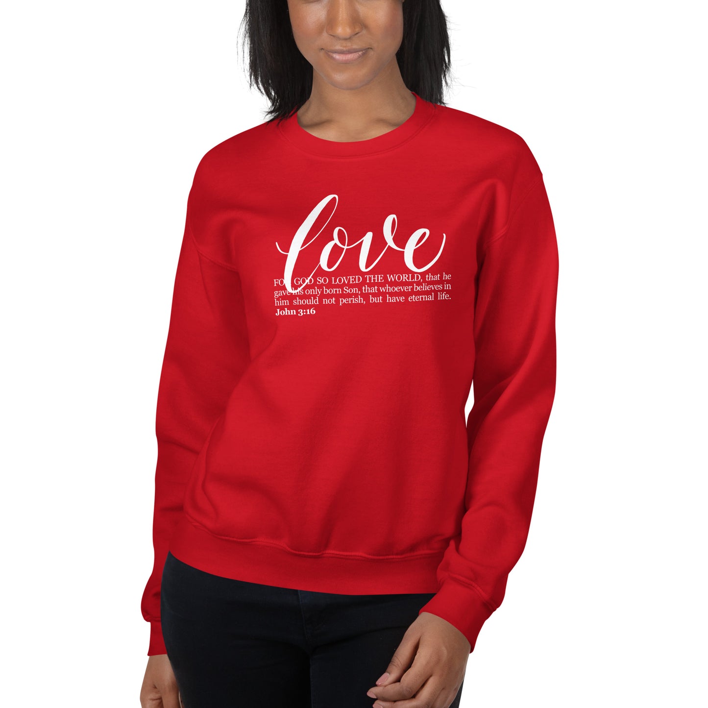 LOVE | Script & Scripture Sweatshirt - John 3:16 (RED/WHITE)