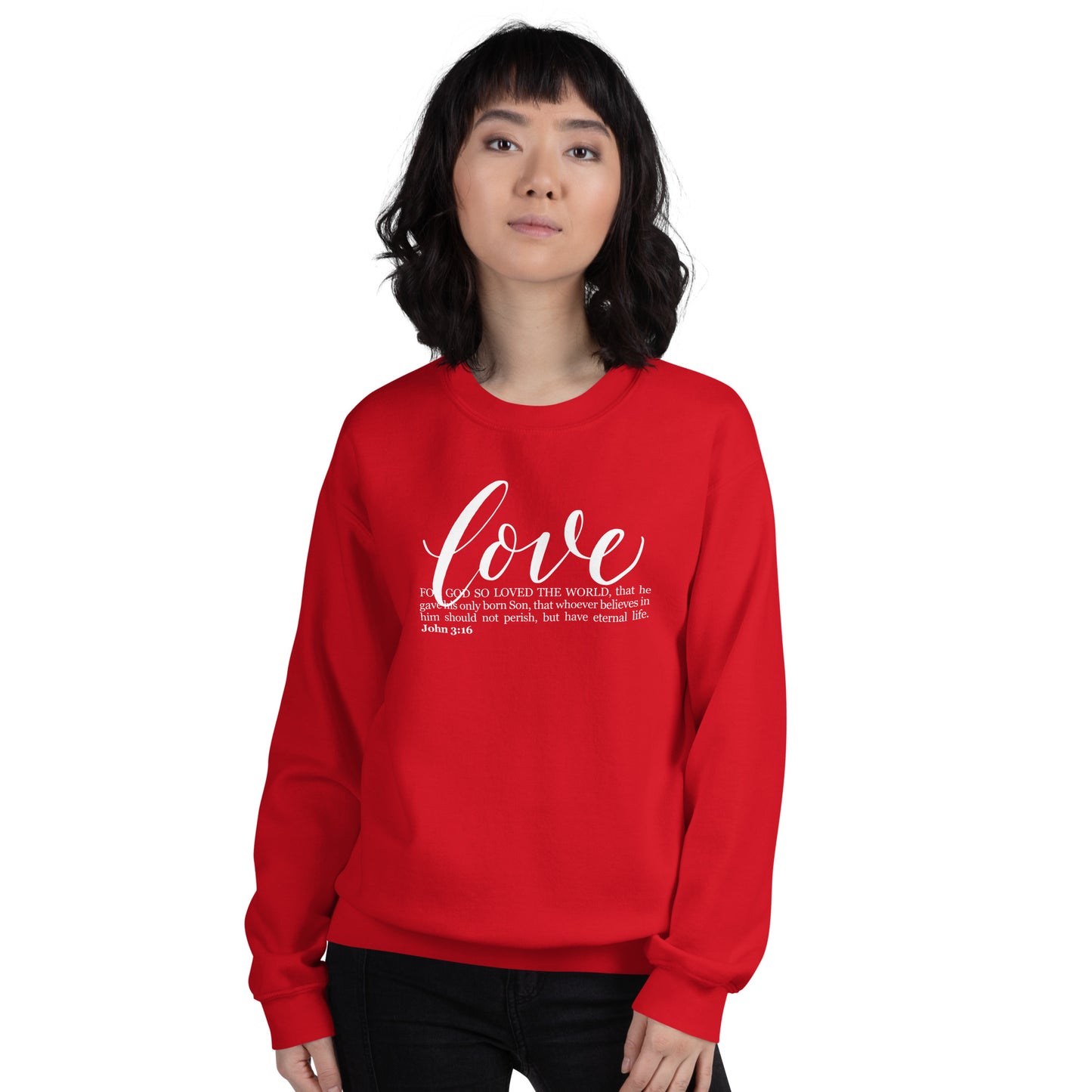 LOVE | Script & Scripture Sweatshirt - John 3:16 (RED/WHITE)