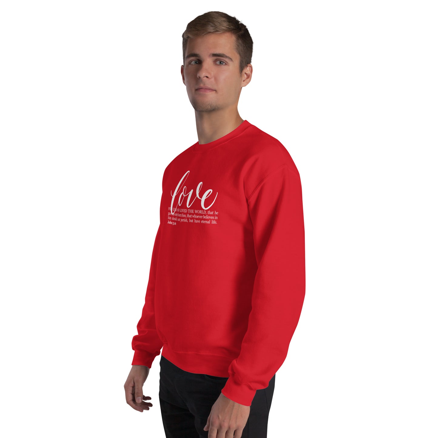 LOVE | Script & Scripture Sweatshirt - John 3:16 (RED/WHITE)