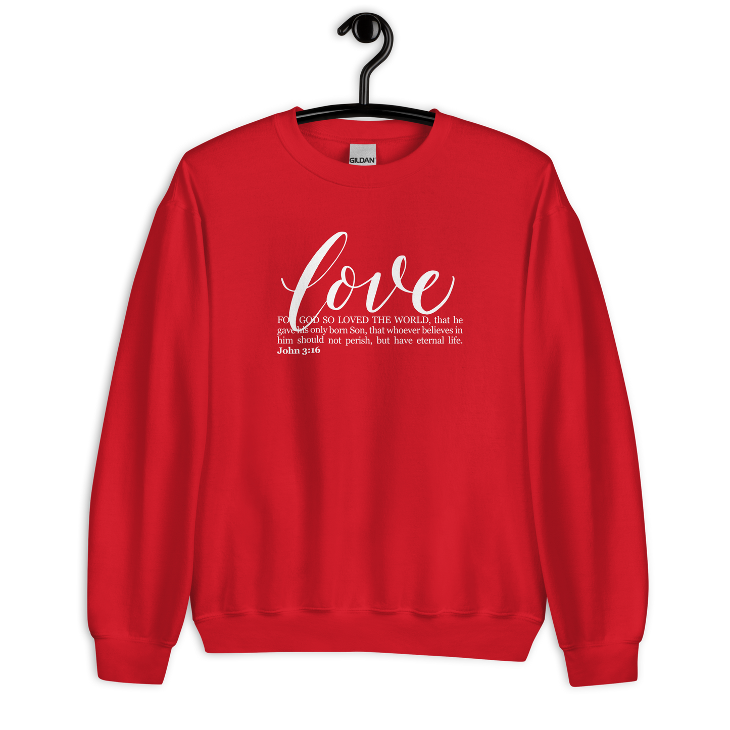 LOVE | Script & Scripture Sweatshirt - John 3:16 (RED/WHITE)