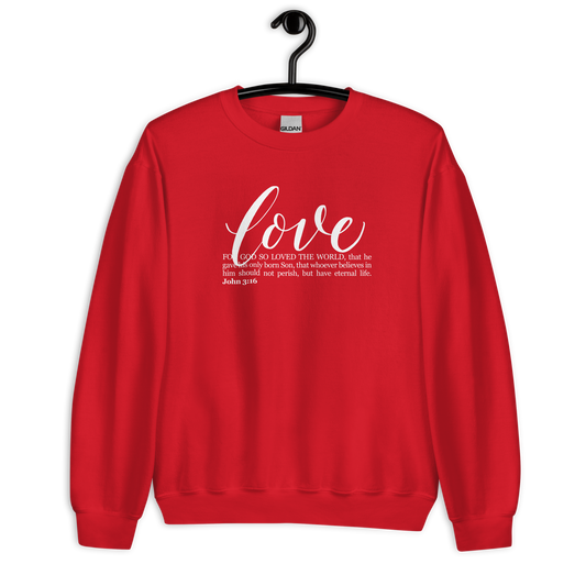 LOVE | Script & Scripture Sweatshirt - John 3:16 (RED/WHITE)