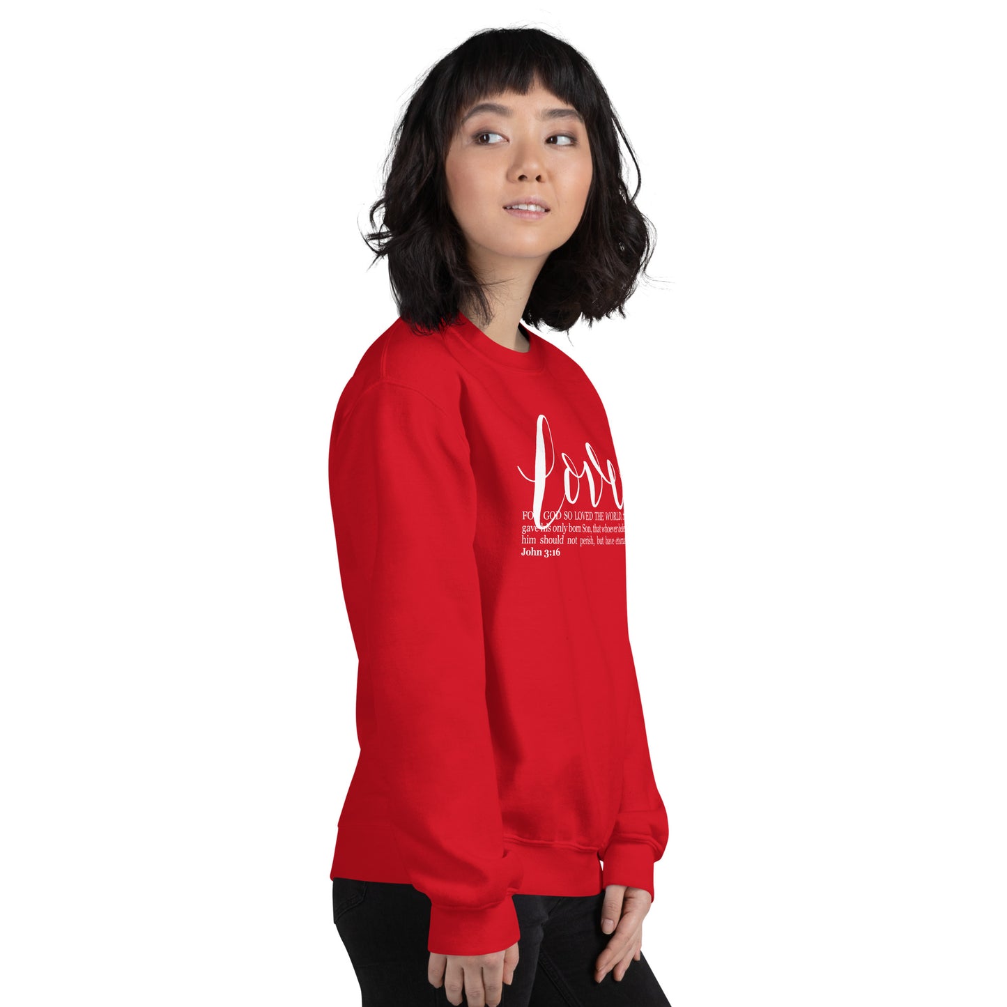 LOVE | Script & Scripture Sweatshirt - John 3:16 (RED/WHITE)