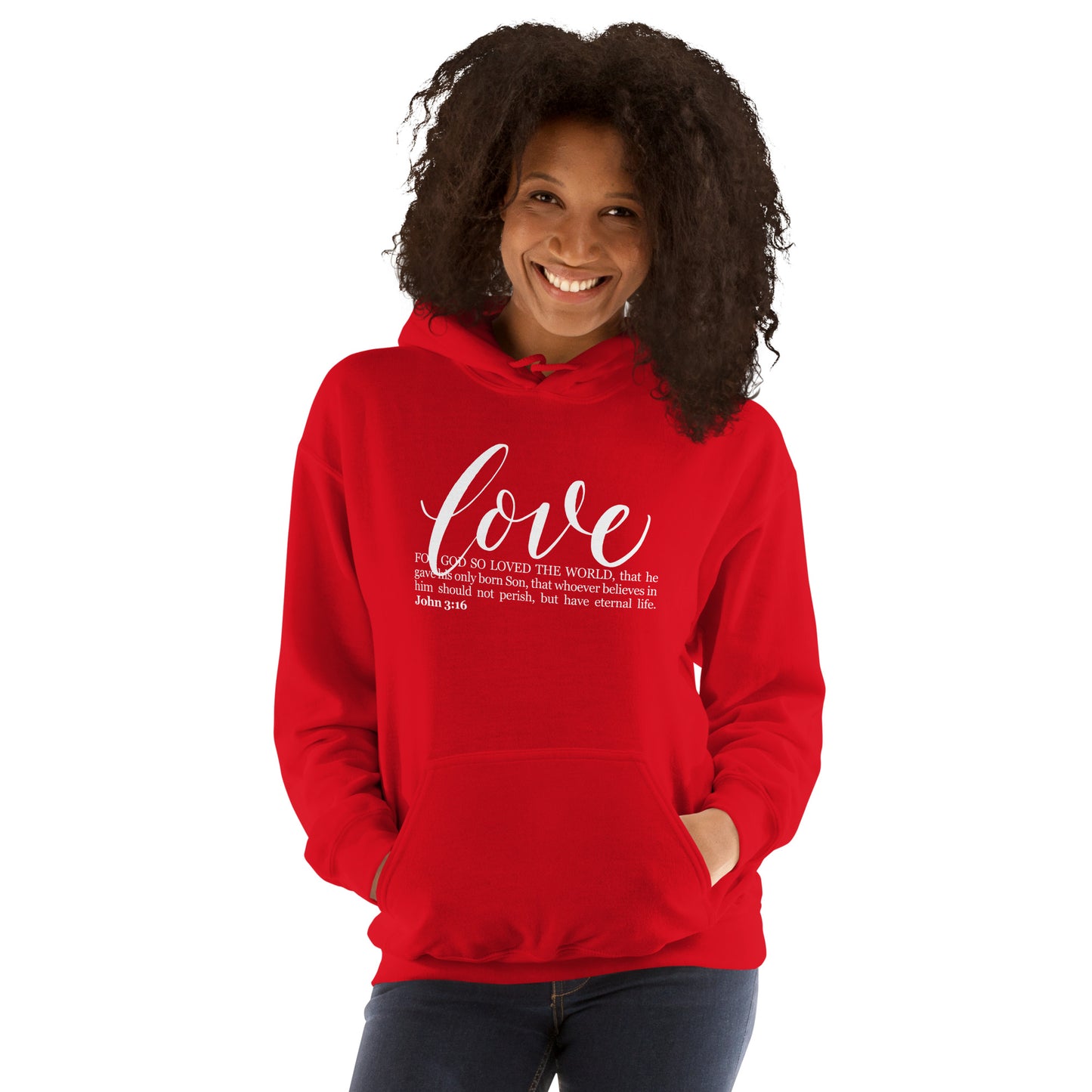 LOVE | Script & Scripture Hoodie - John 3:16 (RED/WHITE)