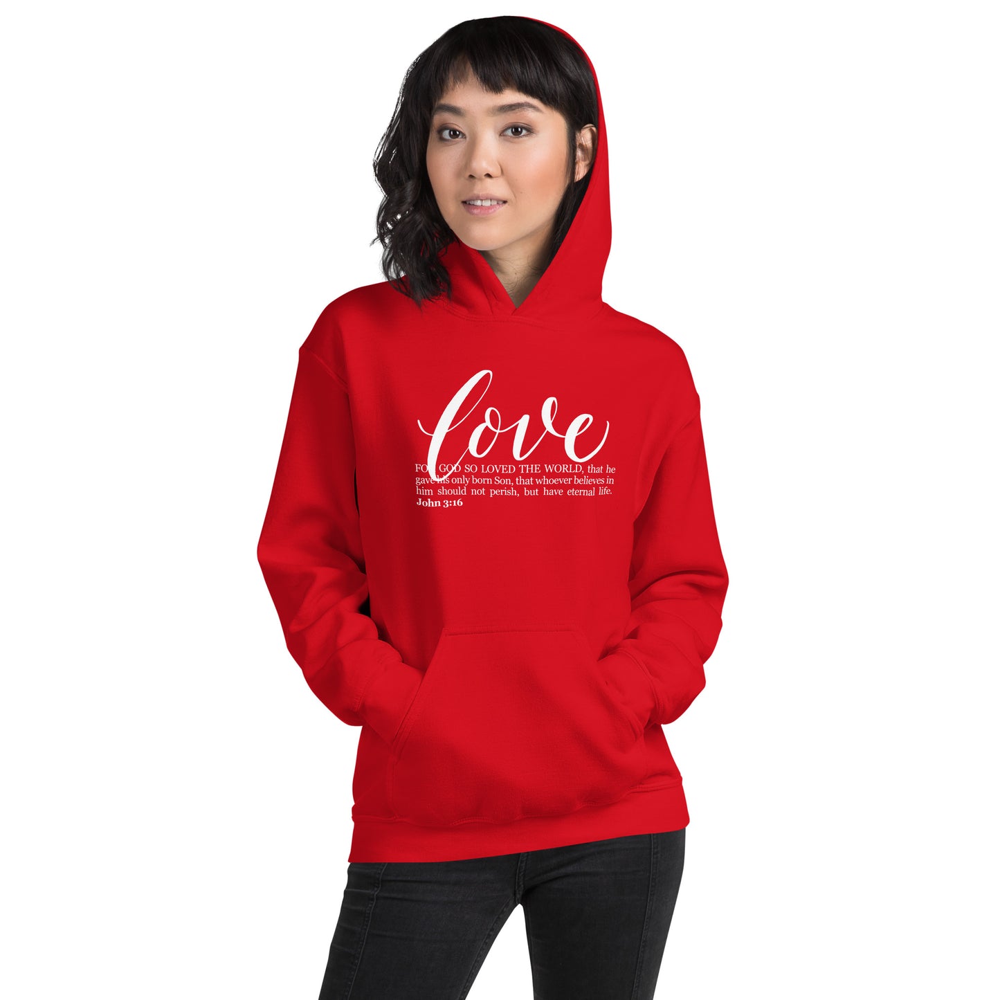 LOVE | Script & Scripture Hoodie - John 3:16 (RED/WHITE)