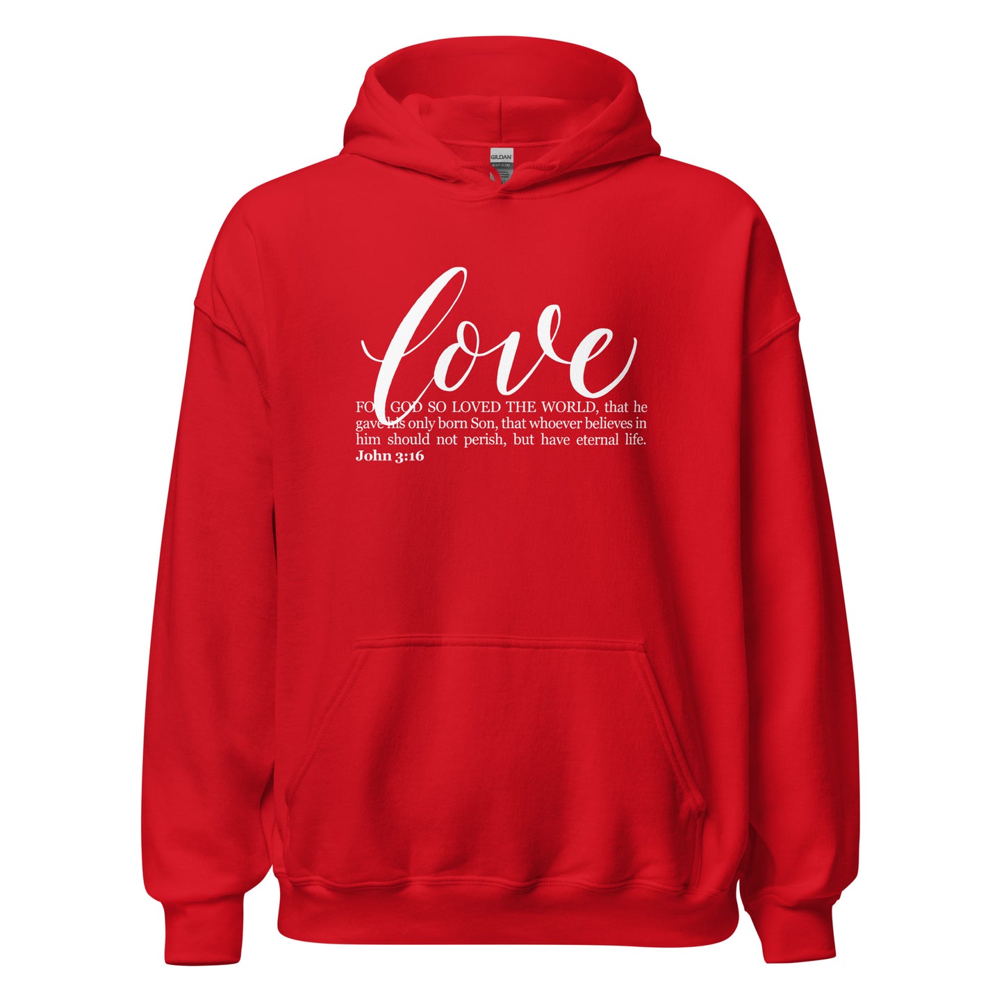 LOVE | Script & Scripture Hoodie - John 3:16 (RED/WHITE)