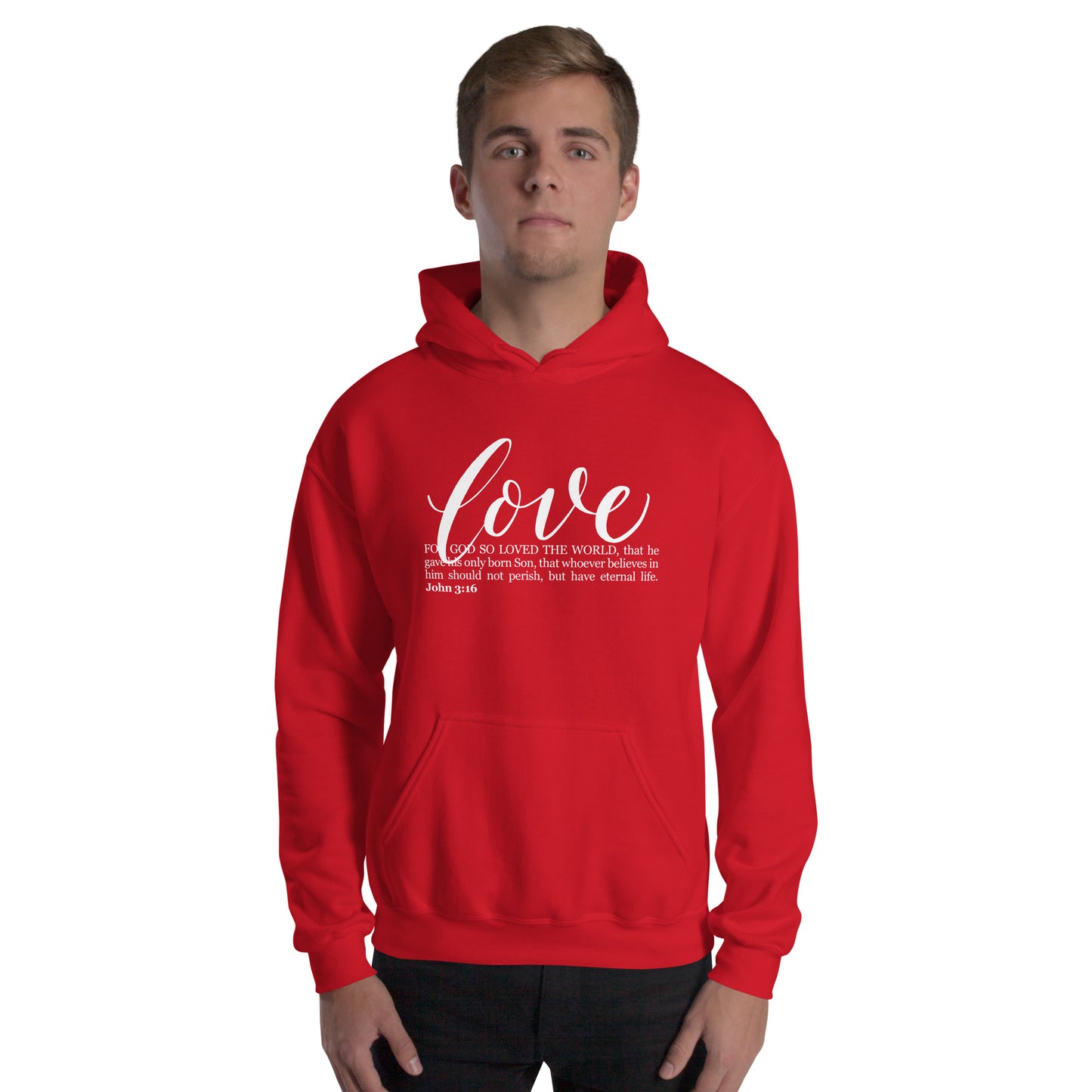 LOVE | Script & Scripture Hoodie - John 3:16 (RED/WHITE)