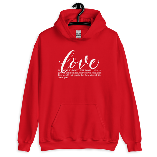 LOVE | Script & Scripture Hoodie - John 3:16 (RED/WHITE)