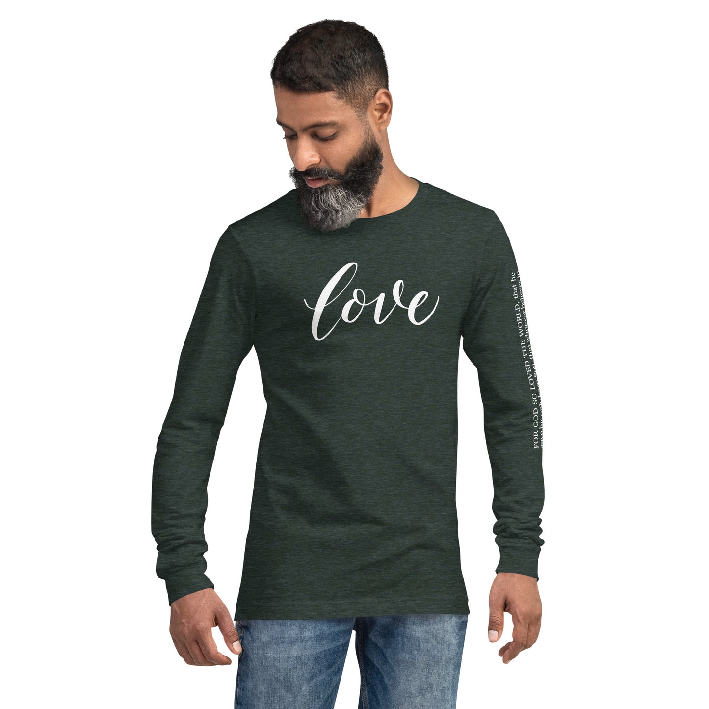 LOVE | Script & Scripture Long Sleeve Tee - John 3:16 (RED/WHITE)