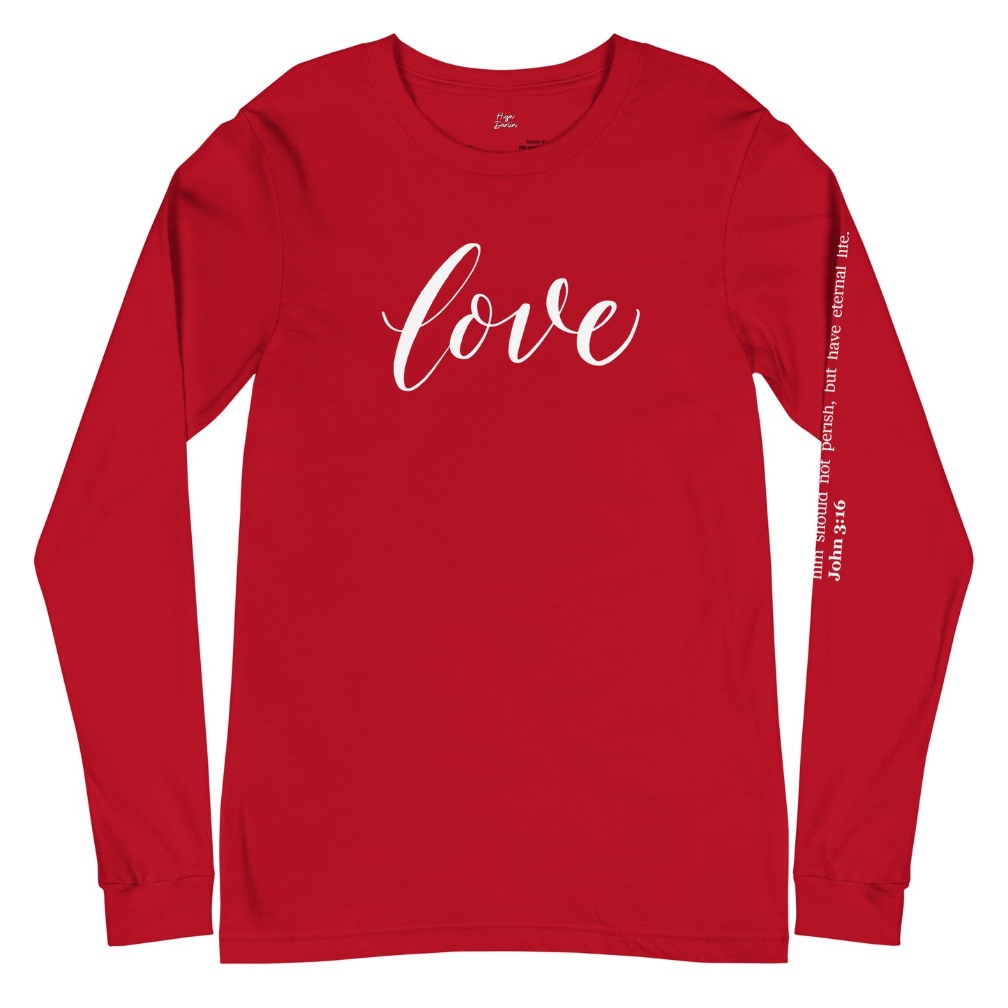 LOVE | Script & Scripture Long Sleeve Tee - John 3:16 (RED/WHITE)