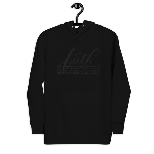 FAITH | Script & Scripture Premium Embroidered Hoodie - Matthew 17 (BLACK/BLACK) Unisex