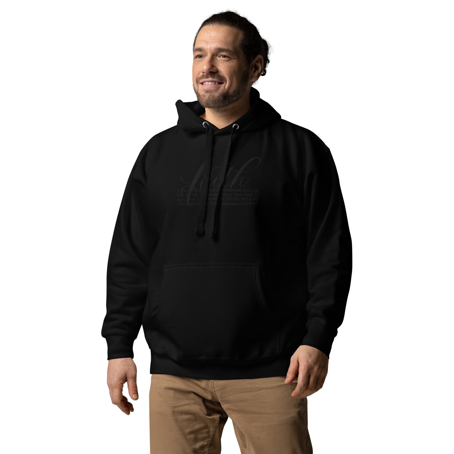 FAITH | Script & Scripture Premium Embroidered Hoodie - Matthew 17 (BLACK/BLACK) Unisex